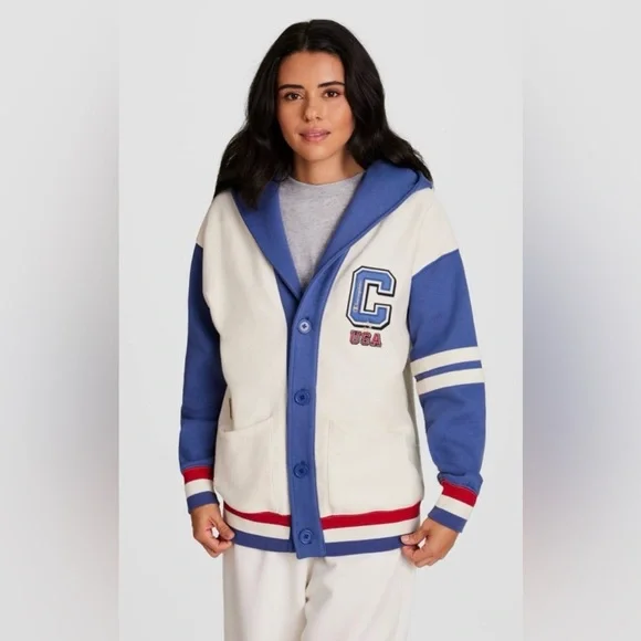 NWT Champion Women's Gold Medal Olympic Hooded Cardigan Sweatshirt Cream Size XL - Picture 4 of 16